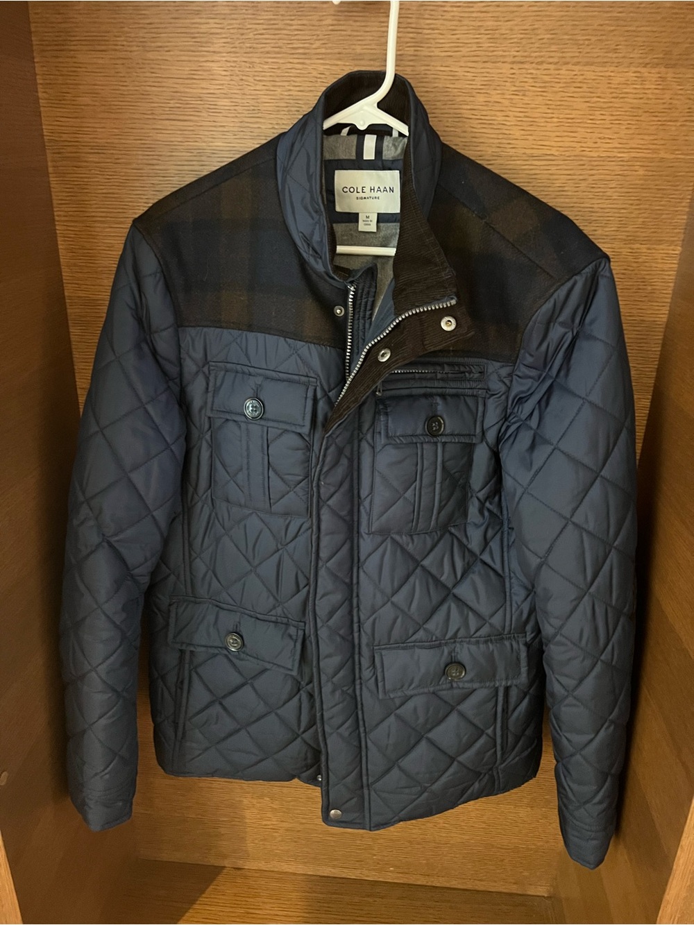 Cole Haan Navy Quilted Lightweight Shirt Jacket